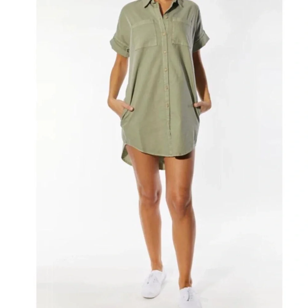 HP-OAT NEW YORK OVERSIZED MEDIUM OLIVE SLEEVE SHIRT DRESS/ SIZE M/ NEW CONDITION - Picture 1 of 10